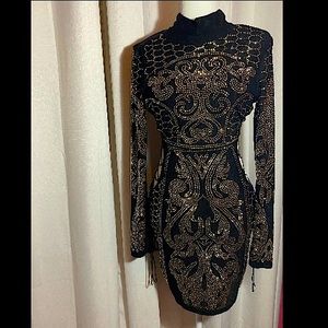 Black and gold rhinestone dress